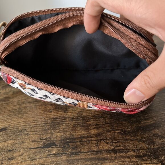 Women’s Volcom Small Double Zipper White Rose-Printed Coin Pouch Bag - Picture 6 of 8